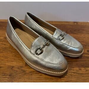 Naturalizer Adiline Leather Bit Loafers Silver Size 9 Comfortable Metallic Flats